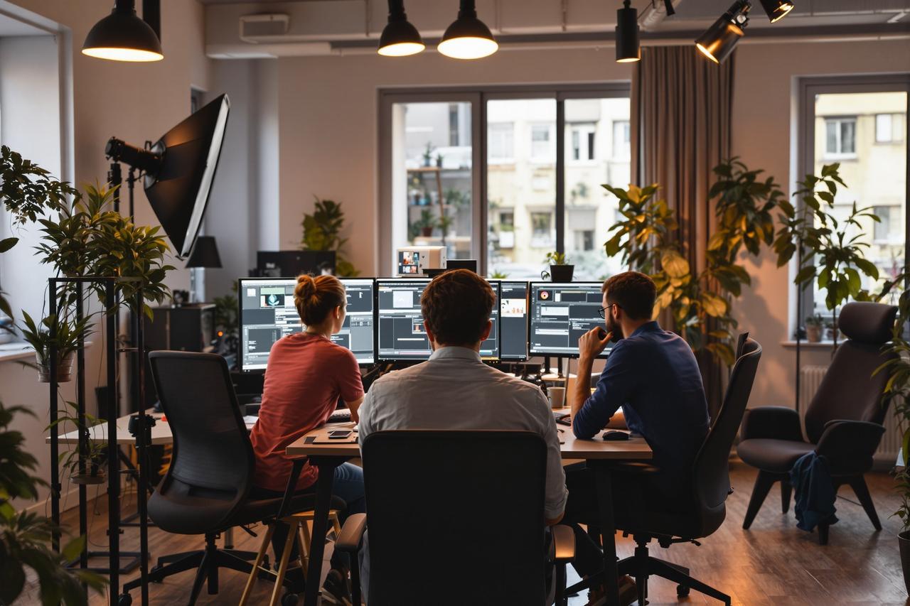 深夜视频团队工作场景